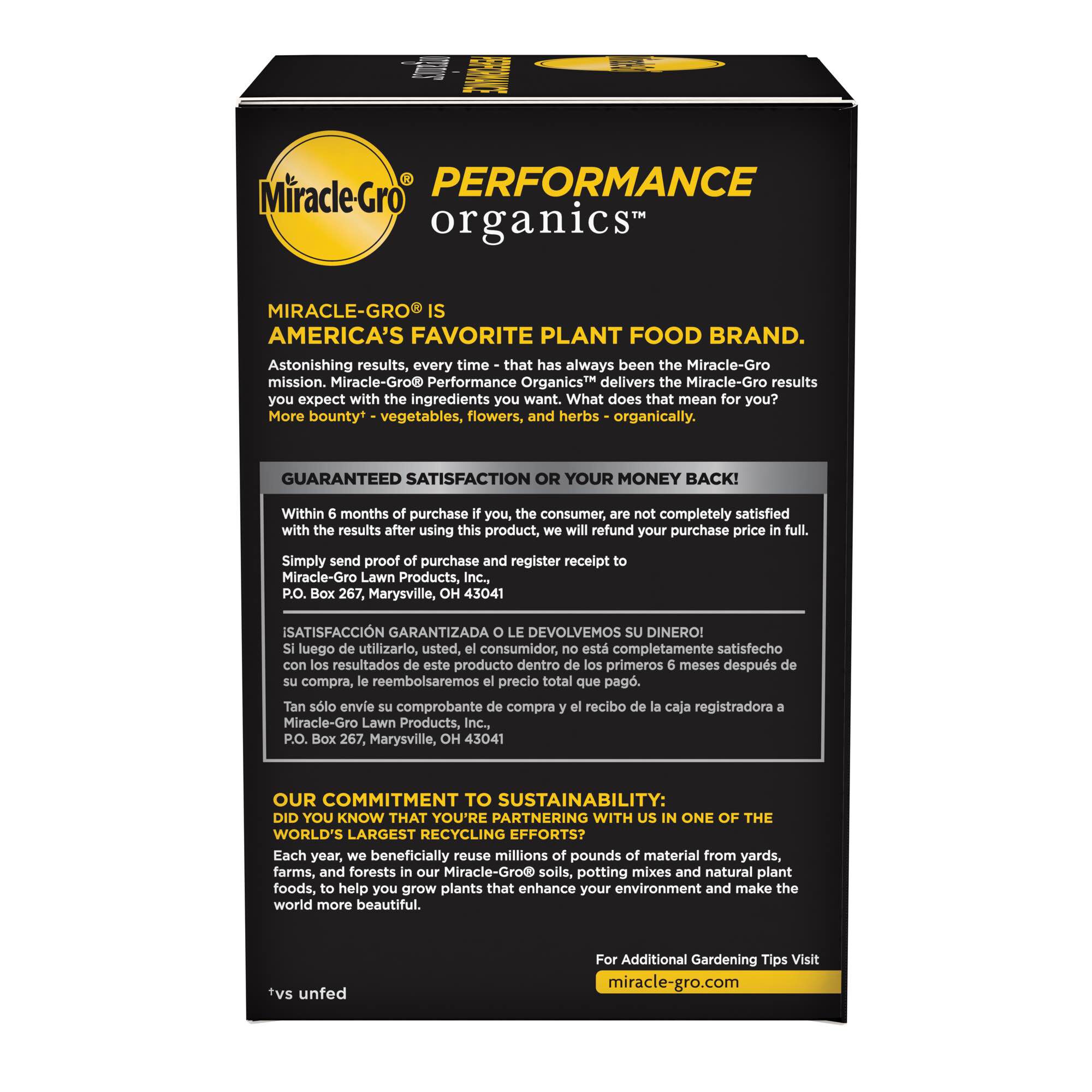 Miracle Gro Performance Organics All Purpose Plant Nutrition Miracle Gro